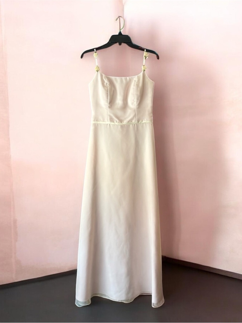 Vintage Union Made | Pink Satin Maxi Formal Dress Floral Straps | Size 9/10